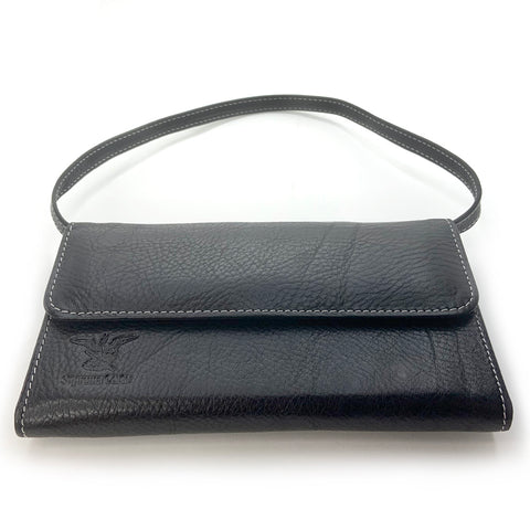 Cartera de piel para dama con asa negro